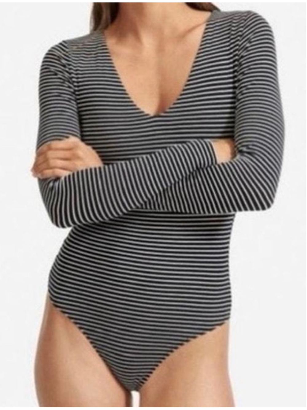 Women's Everlane Striped Long Sleeve Bodysuit Black White Size XL